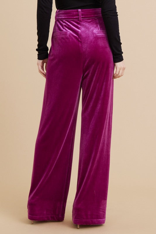 Velvet Wide-Leg Pants - Magenta