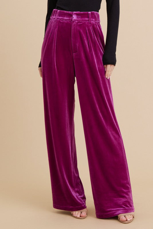 Velvet Wide-Leg Pants - Magenta