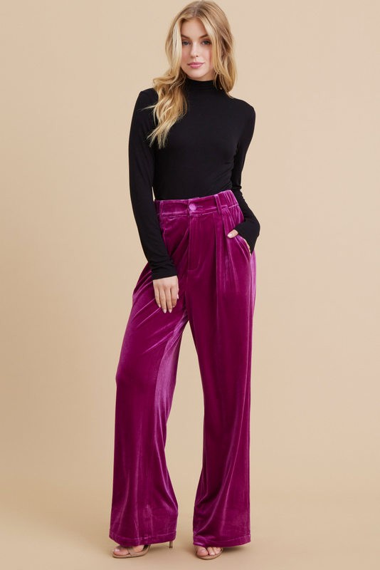 Velvet Wide-Leg Pants - Magenta