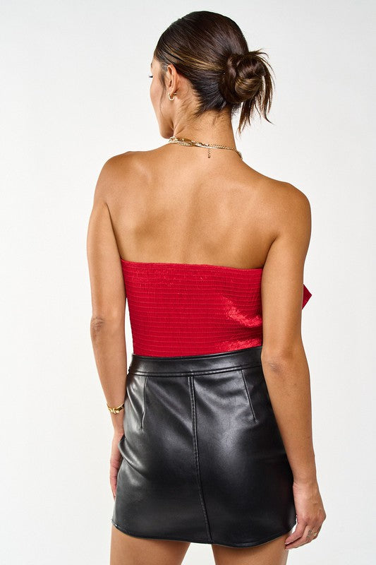 Bow Detail Smocked Tube Top - Red