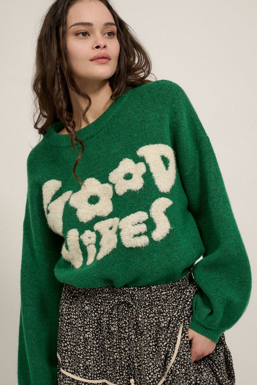 Good Vibes Round Neck Oversized Sweater