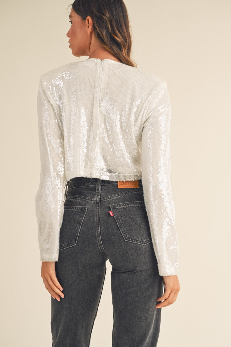 Sequin Long Sleeve Crop