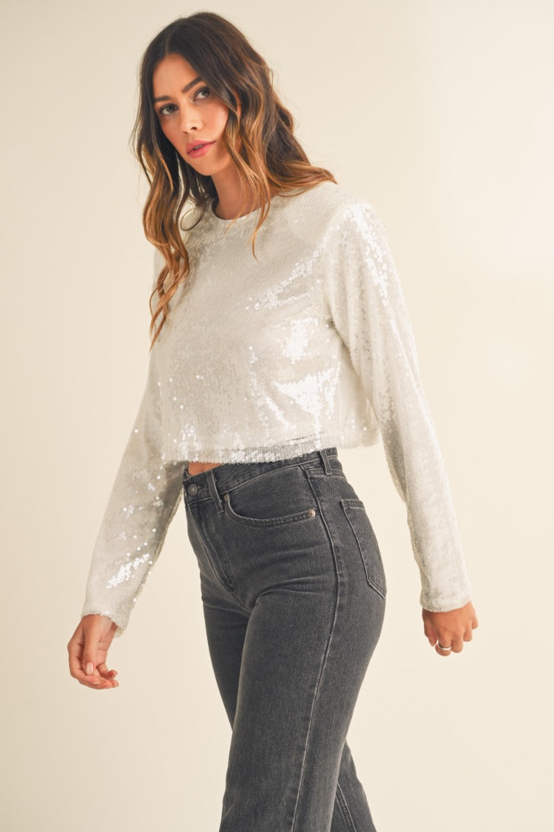 Sequin Long Sleeve Crop