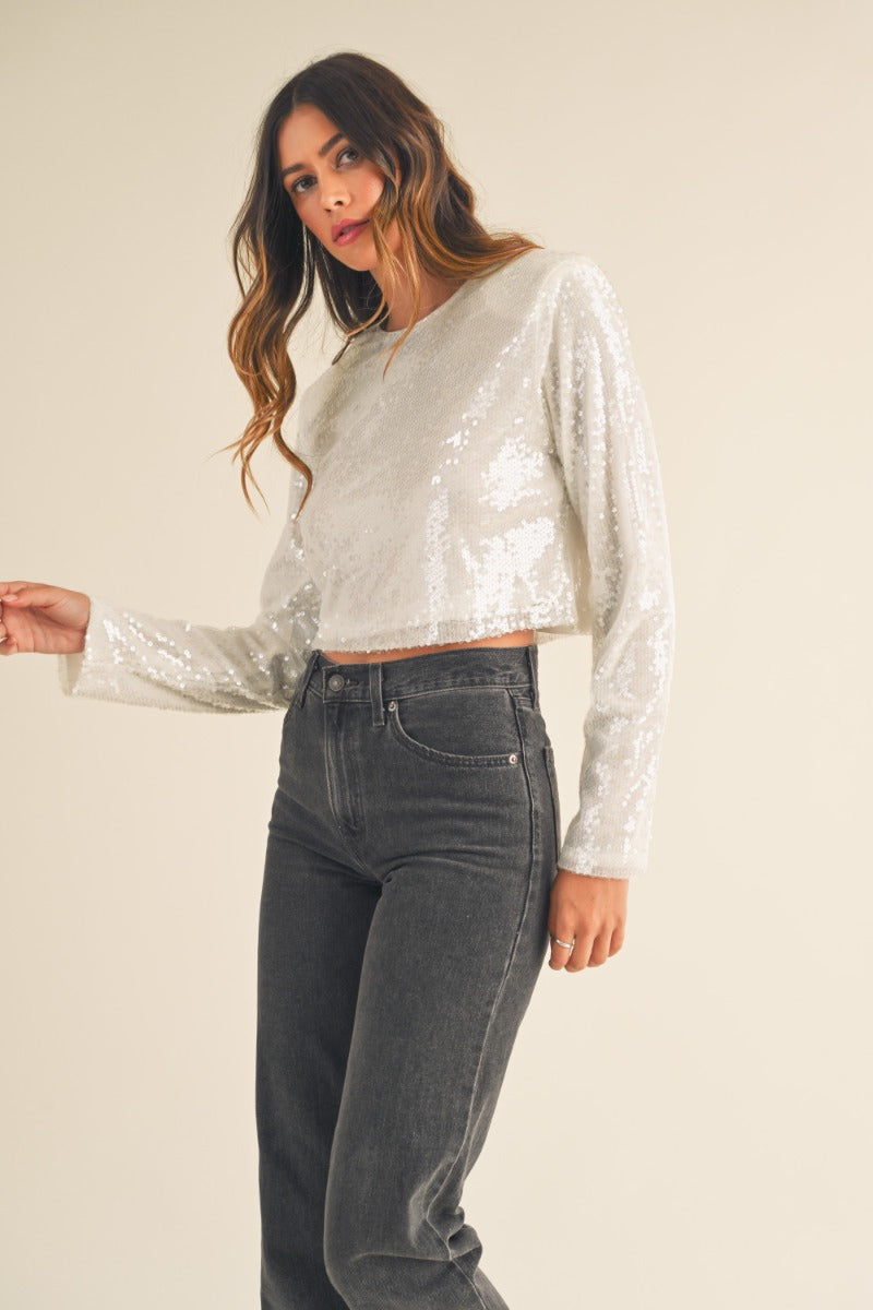 Sequin Long Sleeve Crop