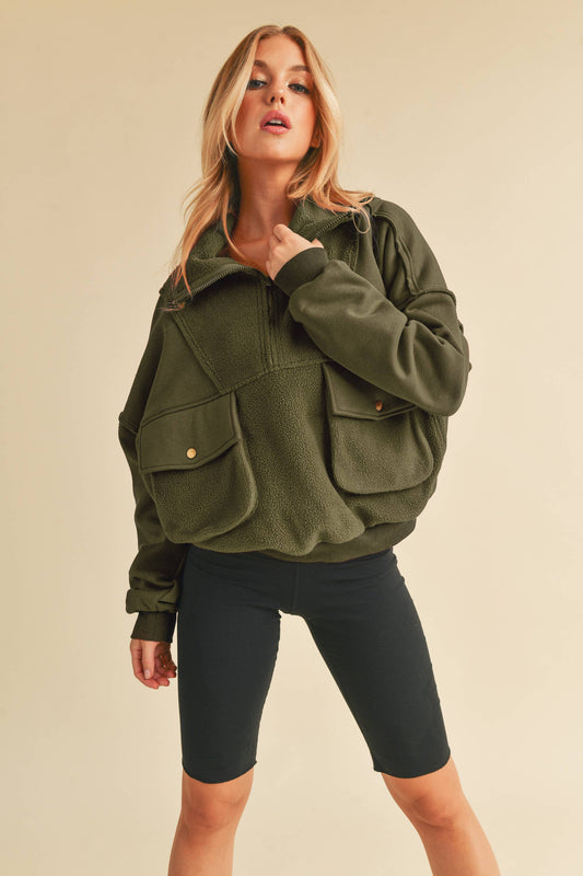 Sherpa Mix Carter Olive Pullover